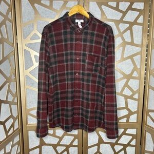Plaid Button-Down Knit Flannel Shirt - Burgundy - Grey Bill Plaid
